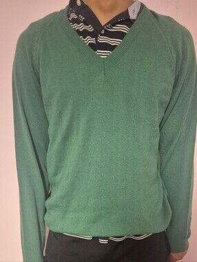Lamb Wool Arslanli Lamb Wool Green V-Neck Sweater